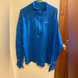 Nike Dri-Fit Mens Quarter Pullover Top Size XL Blue Long Sleeve Pockets Running